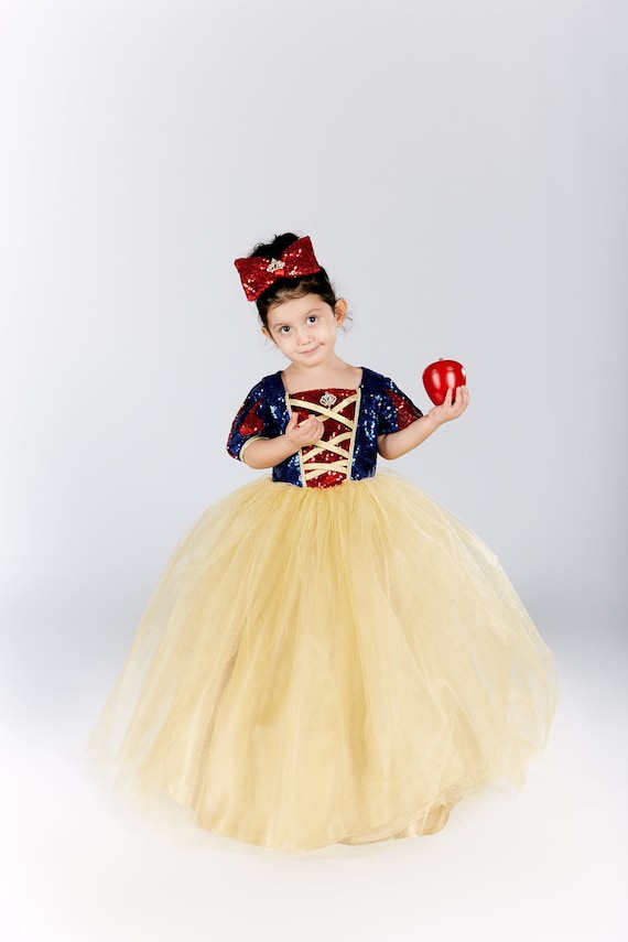 Costume Biancaneve Per Bambina – Vestito Fiabesco Con Cerniera – Taglia 104 Cm (4-5 Anni) – Rosso, Blu, Giallo