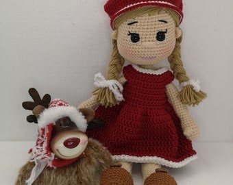 Ana the doll, in red dress crochet english pattern amigurumi