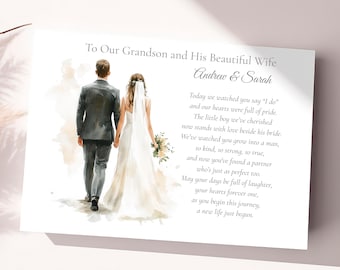 Tarjeta de boda personalizada para nuestro nieto y su esposa, tarjeta del día de la boda para un recuerdo especial de su nieto, tarjeta de boda personalizada.