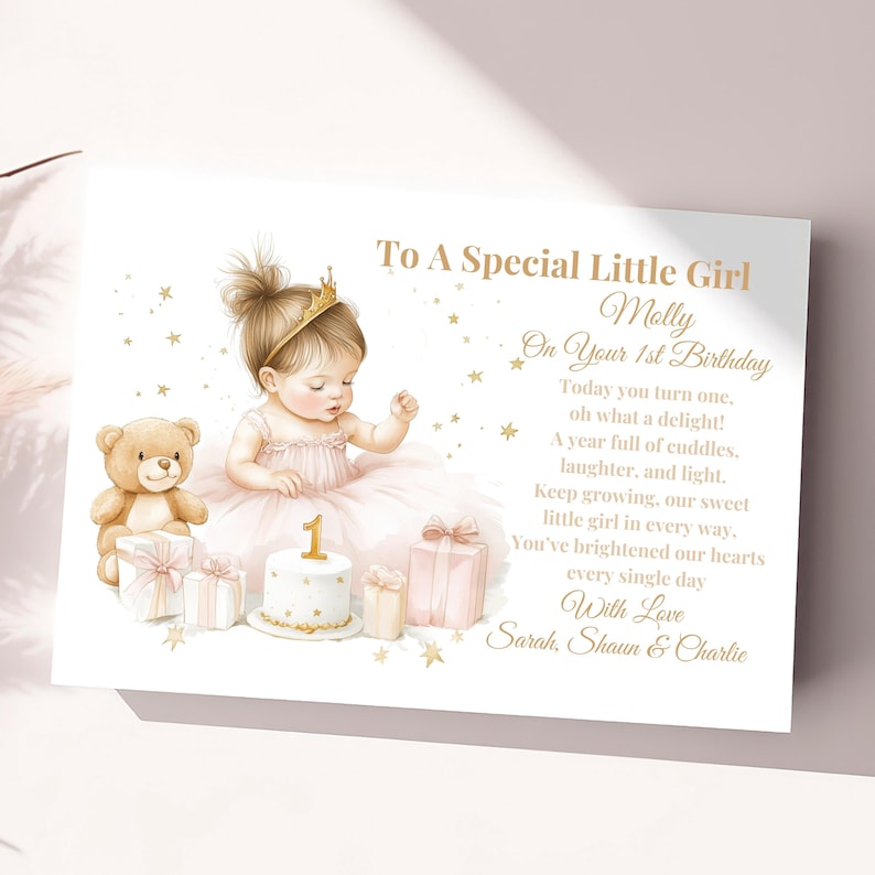Personalised Girls First Birthday Card 1st Birthday Card For Granddaughter, Daughter, Niece, Birthday Card for Special Little Girl 1st Card 画像 4