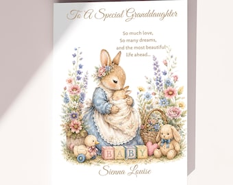 Personalised New Baby Card For Boy/Girl Welcome To The World Granddaughter, Grandson, Niece, Godchild  Custom Newborn Keepsake Card 7x5"