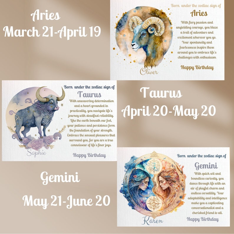 Zodiac Birthday Card Personalised Male Female, Birth Month Card ...
