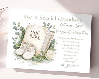 Boys Christening Card Personalised Boys Baptism Card for Son, Grandson, Godson, Nephew, Great Grandson Naming Day Card Christening Keepsake