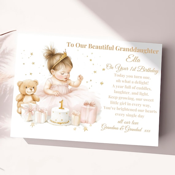 Personalised Girls First Birthday Card  1st Birthday Card For Granddaughter, Daughter, Niece, Birthday Card for Special Little Girl 1st Card