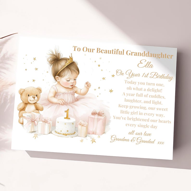 Personalised Girls First Birthday Card 1st Birthday Card For Granddaughter, Daughter, Niece, Birthday Card for Special Little Girl 1st Card 画像 1