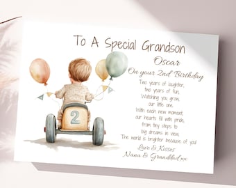 2nd Birthday Card For Grandson Personalised Second Birthday For Son, Nephew, Godson Personalized 2nd Boys Birthday Card Age 2 Keepsake Card