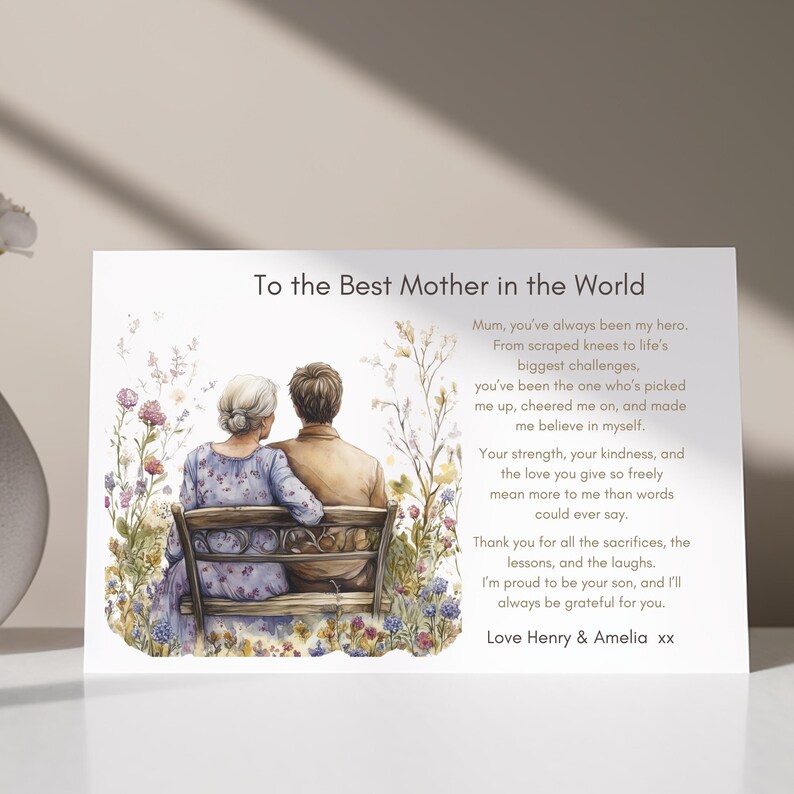 Birthday Card for Mum Personalised From Son Mother’s Day Card, Framable ...