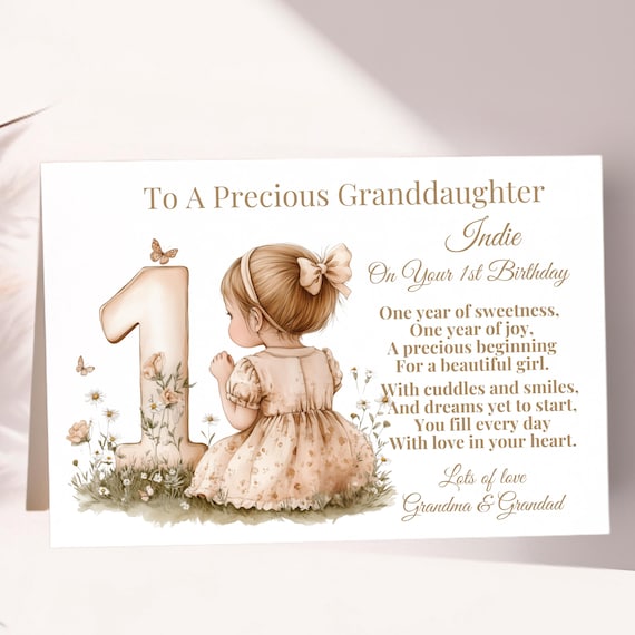 Personalised Girls First Birthday Card 1st Birthday Card For Granddaughter, Daughter, Niece, Card for Special Little Girl