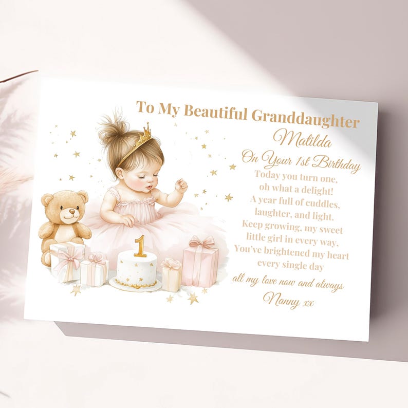 Personalised Girls First Birthday Card 1st Birthday Card For Granddaughter, Daughter, Niece, Birthday Card for Special Little Girl 1st Card 画像 5