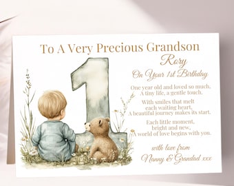 Personalised Baby's First Birthday Card  Custom Name and Message  Grandson, Son, Nephew Personalized 1st Birthday Baby Boy Keepsake Gift
