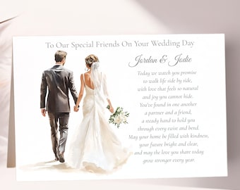 Our Friends Wedding Day Card Personalised Special Friend On Your Wedding Day, Keepsake Linen Card With Verse 7x5" Wedding Gift