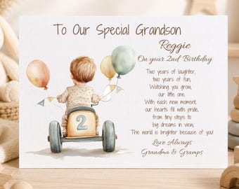 2nd Birthday Card For Grandson Personalised Second Birthday For Son, Nephew, Godson Personalized 2nd Boys Birthday Card Age 2 Keepsake Card