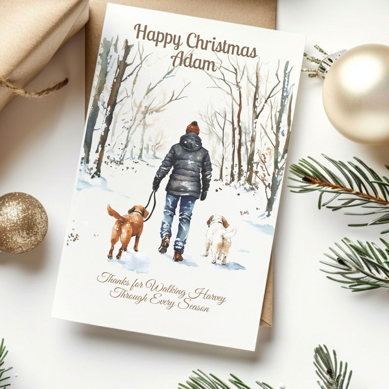Personalised Christmas Card for Male Dog Walker Custom Dog Names
