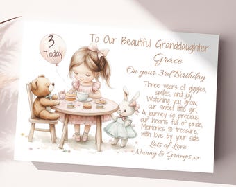 Personalised 3rd Birthday Card For Daughter Third Birthday Card For Granddaughter, Niece, Birthday Card for Special Little Girl 3 Year Old