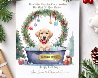 Personalised Dog Groomer Christmas Card Custom Thank You Holiday Card For Dog Groomers Personalized With Dog Groomers Name & Message