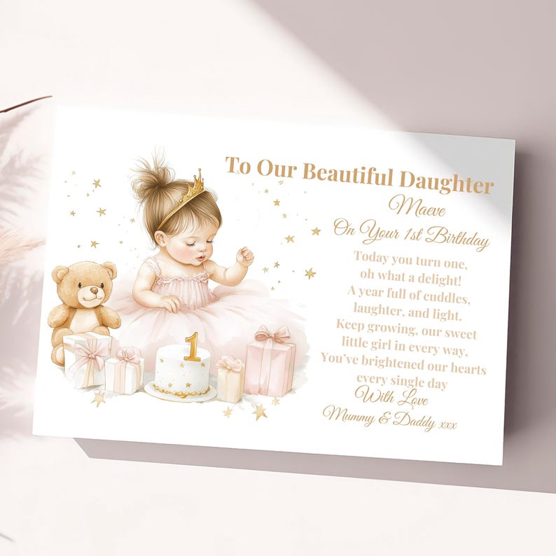 Personalised Girls First Birthday Card 1st Birthday Card For Granddaughter, Daughter, Niece, Birthday Card for Special Little Girl 1st Card 画像 3