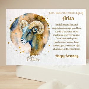 Birthday Card For April Birthday Personalised Born In April Aries Star Sign Zodiac Traits, Personalised Birthday Card For A Male