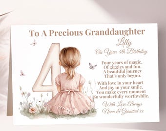 Tarjeta de cumpleaños personalizada para hija, nieta, sobrina o niña especial de 4 años.