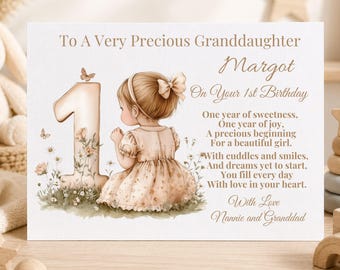 Personalised Girls First Birthday Card 1st Birthday Card For Granddaughter, Daughter, Niece, Card for Special Little Girl