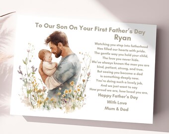 Personalised First Fathers Day Son Card From Mum, Sons 1st Fathers Day Card From Mum Dad, Custom Sons  First Fathers Day Keepsake Gift