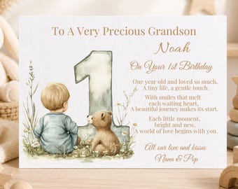 Personalised Baby's First Birthday Card  Custom Name and Message  Grandson, Son, Nephew Personalized 1st Birthday Baby Boy Keepsake Gift