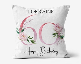 Personalised Female 60th Special Birthday Floral Cushion Mum, Sister, Friend, Nan, Auntie Birthday Gift