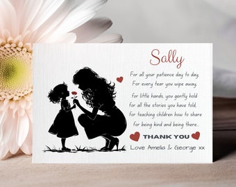 Personalised Childminder Thank You Card: Handmade Linen Keepsake