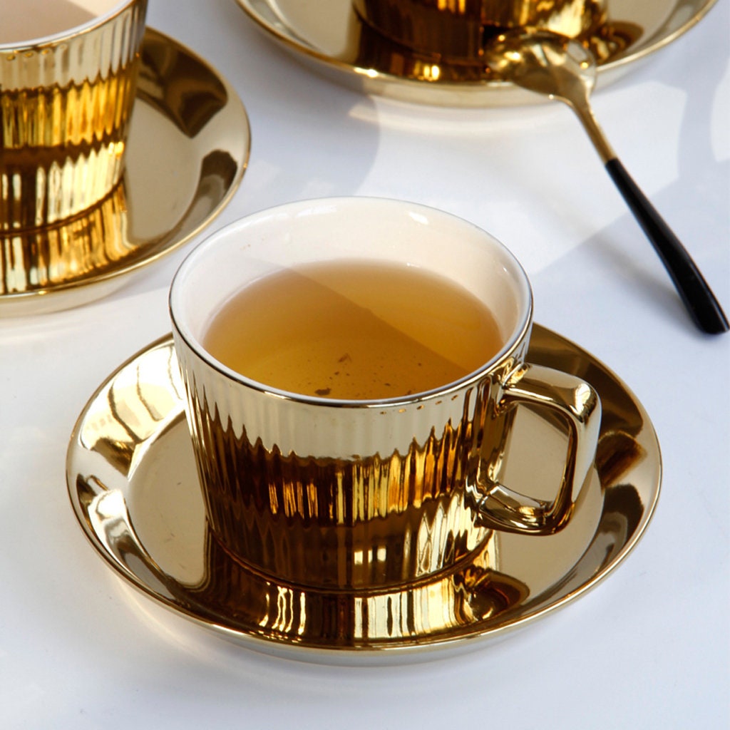 180ml European Espresso Cup Plate Set Light Luxury Gold Handle