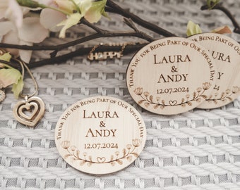 Unique Personalized Wooden Wedding Magnets – Custom Favors to Thank Your Guests