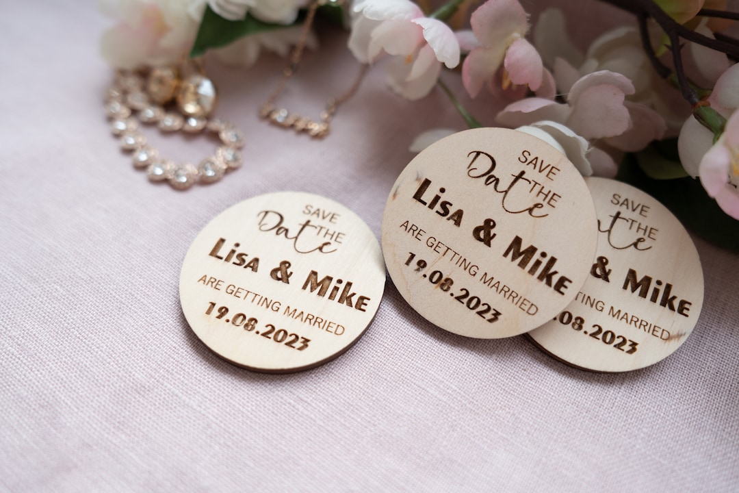 Personalized Wooden Save the Date Magnets – Custom, Rustic Keepsakes to ...