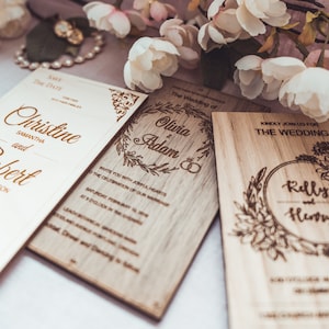 Hochzeitseinladung aus Holz, rustikale Hochzeitseinladungen, Hochzeitseinladungen aus Holz, Hochzeitseinladung, gravierte Einladung, Hochzeit einladen