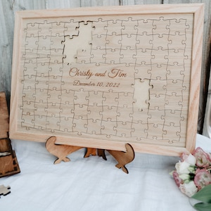 Wedding guest book alternative, Oak Wedding Jigsaw Puzzle Guestbook Wooden, Alternative Wedding Guest Book image 2