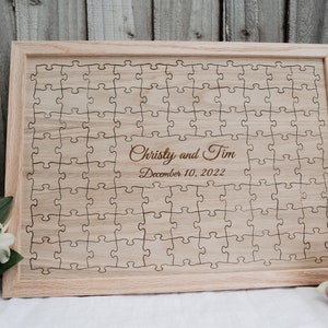 Wedding guest book alternative, Oak Wedding Jigsaw Puzzle Guestbook Wooden, Alternative Wedding Guest Book image 1