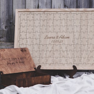 Wedding guest book alternative, Oak Wedding Jigsaw Puzzle Guestbook Wooden, Alternative Wedding Guest Book