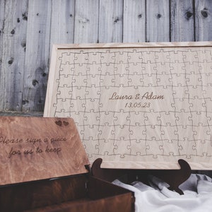 Wedding guest book alternative, Oak Wedding Jigsaw Puzzle Guestbook Wooden, Alternative Wedding Guest Book