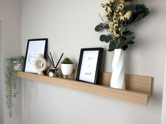 Oak Picture Shelf | Wooden Photo ledge with choice of finishes | Solid Floating wood design