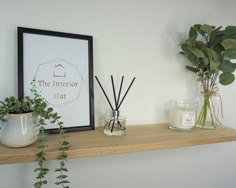 Oak Floating Shelf  - Slim 20cm Deep x 2cm Thick Wooden Shelves