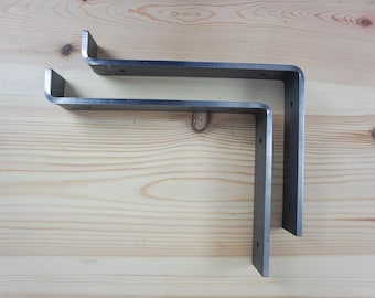 Folded Metal Shelf Brackets (Raw Steel- Pair) For 240mm (9.1/2") Deep Shelves | UK Manufactured | 6mm x 40mm Steel | Fixings Below