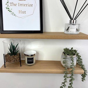Oak Floating Shelf -  Slim 12cm Deep - Bespoke Solid Wood Shelves for Masonry Walls