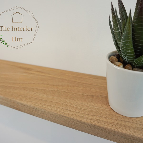 Oak Floating Shelf - For Solid Masonry Walls. Slim 12cm deep Solid wood shelves.