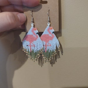 Flamingo fringe earrings
