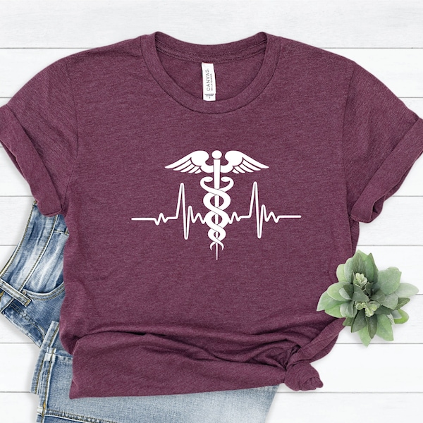 Caduceus Medical Symbol Shirt, Heartbeat Shirt, Doctors Shirt, Nurse Shirt, Gift for Nurse, Doctor