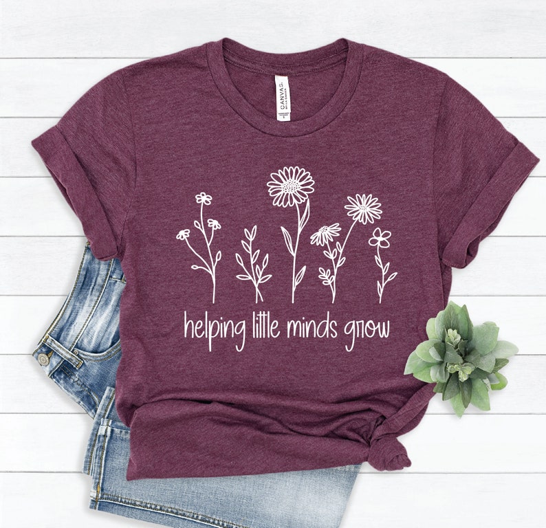 "Helping Little Minds Grow" Preschool Teacher Shirt - Short Sleeve T-Shirt For PreK & Kindergarten Teachers