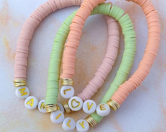 Gold Heishi Name Bracelet: Personalized Beaded Jewelry, Mama Gift