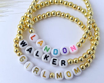 Gold Bead Personalized Name Bracelet, Custom Stacking Bracelet