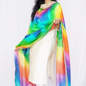 Rainbow Color Satin // Silk Dupatta//gold Embroidery - Etsy