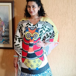 Satin Kaftan with owl Print/ Indian Handesigned Print /One Size Fits all image 4