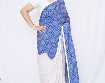 Unique light Coffee & Blue Crepe Indian party wear/ ethnic wear/Saree with Blouse/ Traditional saree