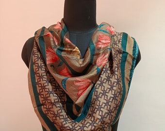 Brown Silk Scarf/ Digitally printed scarf| Handmade Silk Scarf| Scarf for women| Girls
