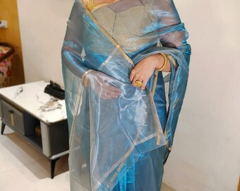 Blue Tissue Silk saree